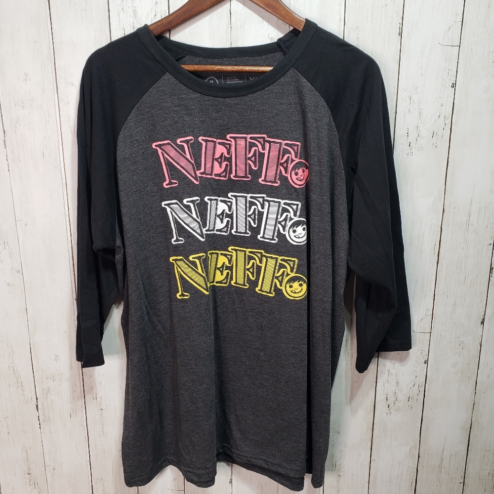 New!  Neff Gray Raglan Spellout Emoji Graphic